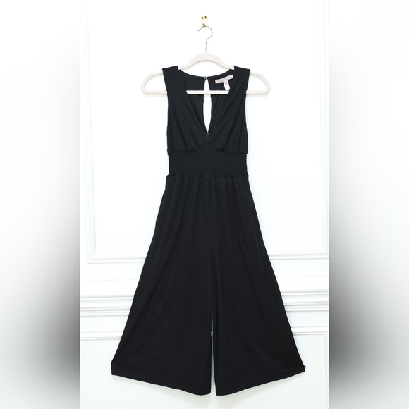 Anthropologie Hutch Size XSP Black Sleeveless Wide Leg Jumpsuit Crop V-Neck Boho - Picture 2 of 8